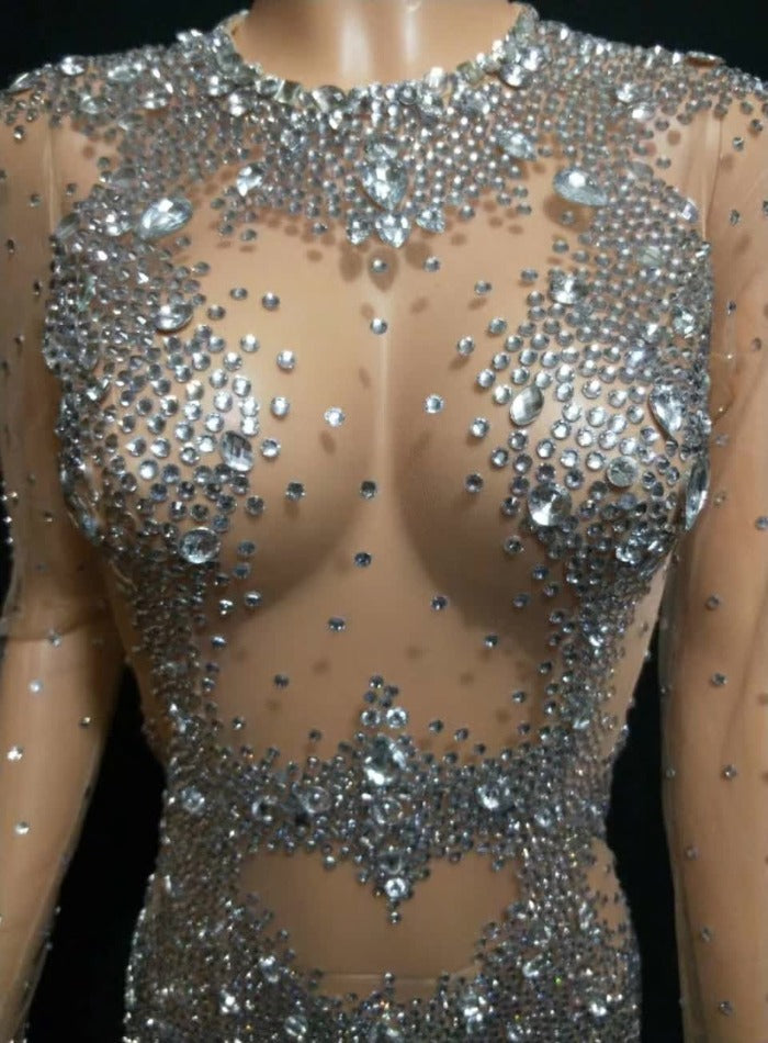 GISELE BÜNDCHEN long dress mesh crystal