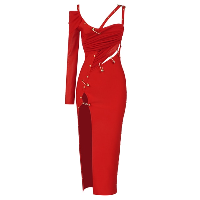 OCHAGAVIA RED Bandage Dress