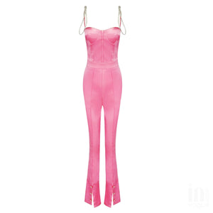 PILOSOCEREUS Satin Jumpsuit Crystal Strap