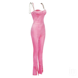 PILOSOCEREUS Satin Jumpsuit Crystal Strap