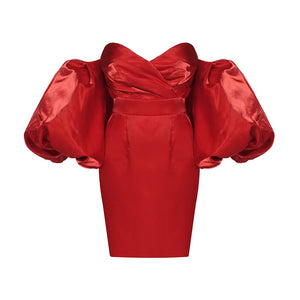 GREWIA RED Puff Sleeve Mini