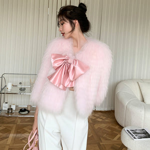 RHISALIS Bowknot Furr Coat