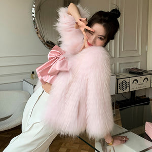 RHISALIS Bowknot Furr Coat