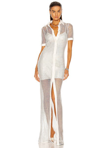 THYMUS Crystal Mesh Long Dress